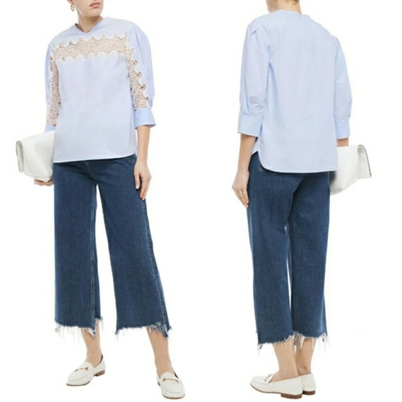 Sandro Tops - Sandro Pavel Lace-detail Poplin Top In Blue